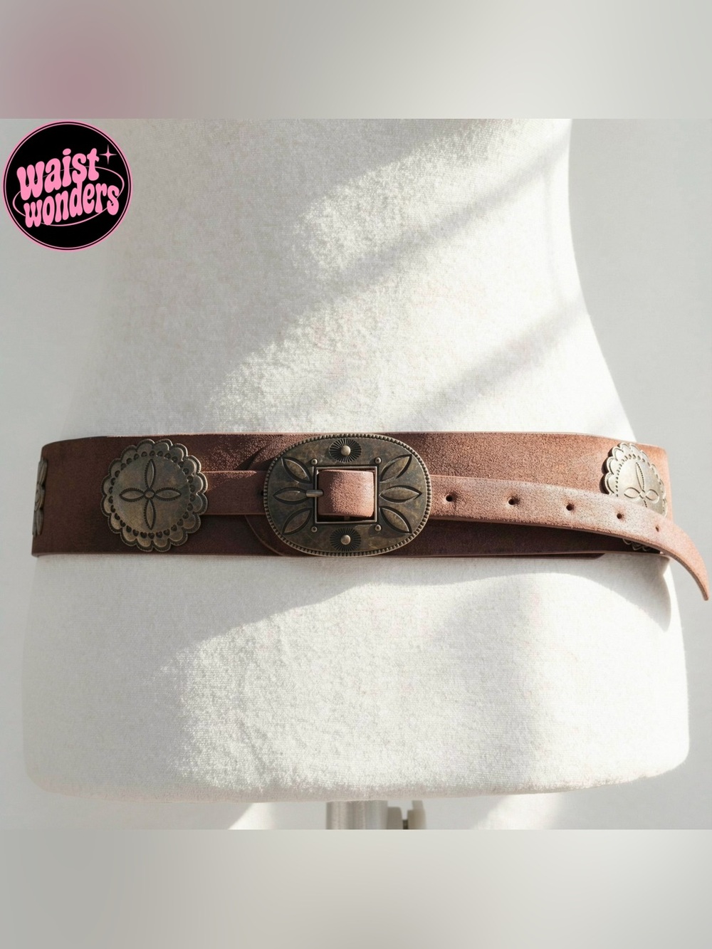 Y2K 2000s style Western Style Brown Suede Belt with Ornate Buckle